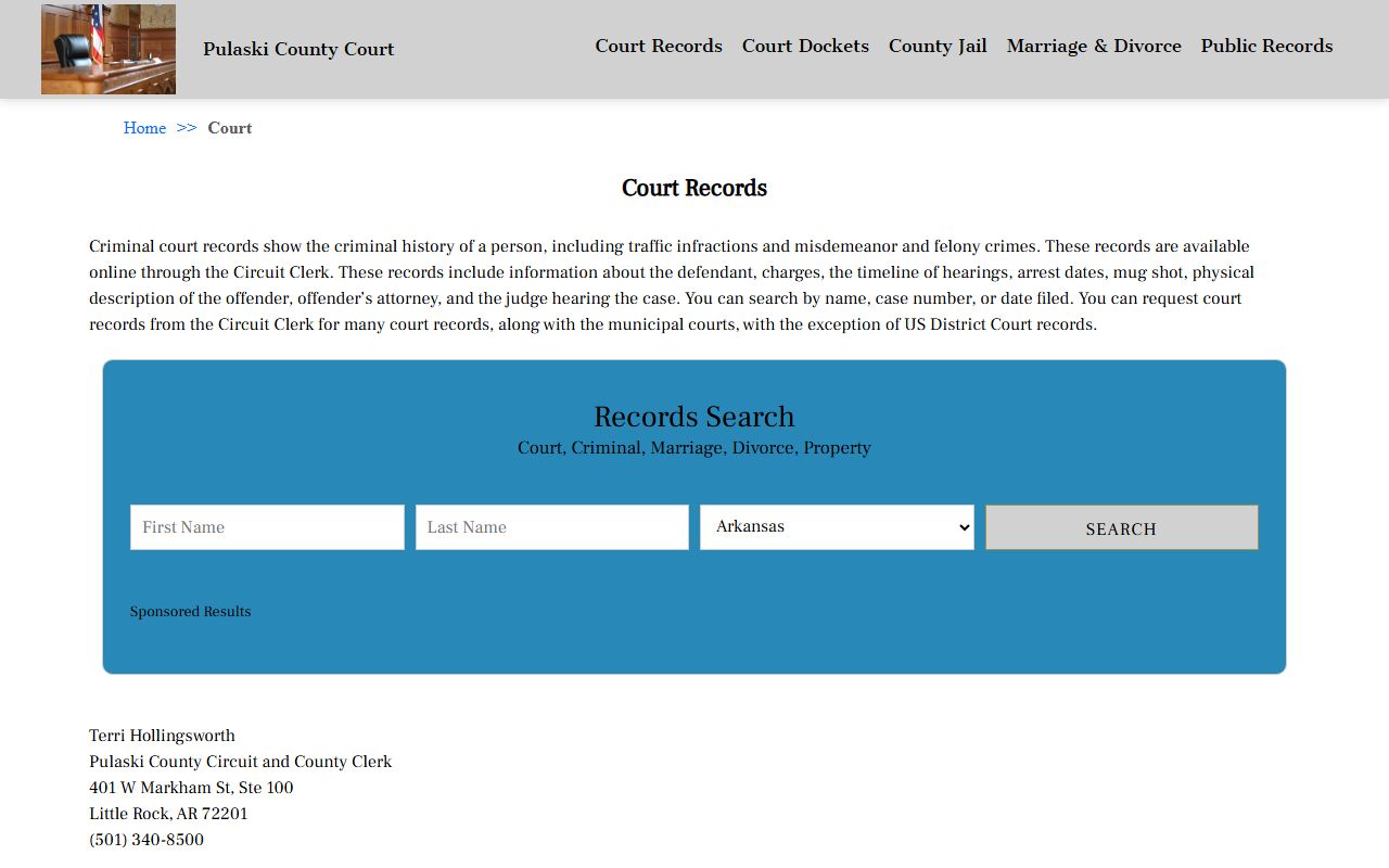 Pulaski County extended court records page for probate and estate files